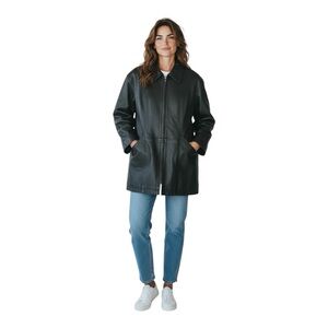 Vintage 90s Black Leather Long Coat Minimalist Grunge‎ Jacket Size L